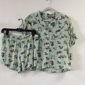 Ellen DeGeneres Mint Green Pajama Set with Dog Print